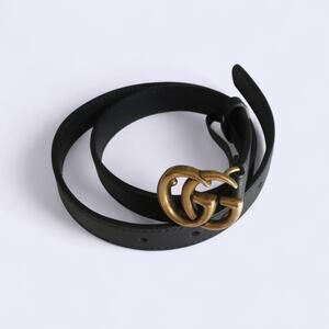 Gucci womens thin monogram black leather authentic